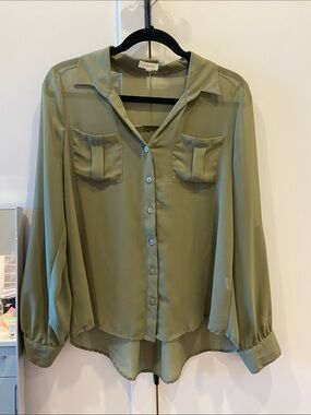 Light Olive Sheer Button-Up Blouse - Women's Top size large